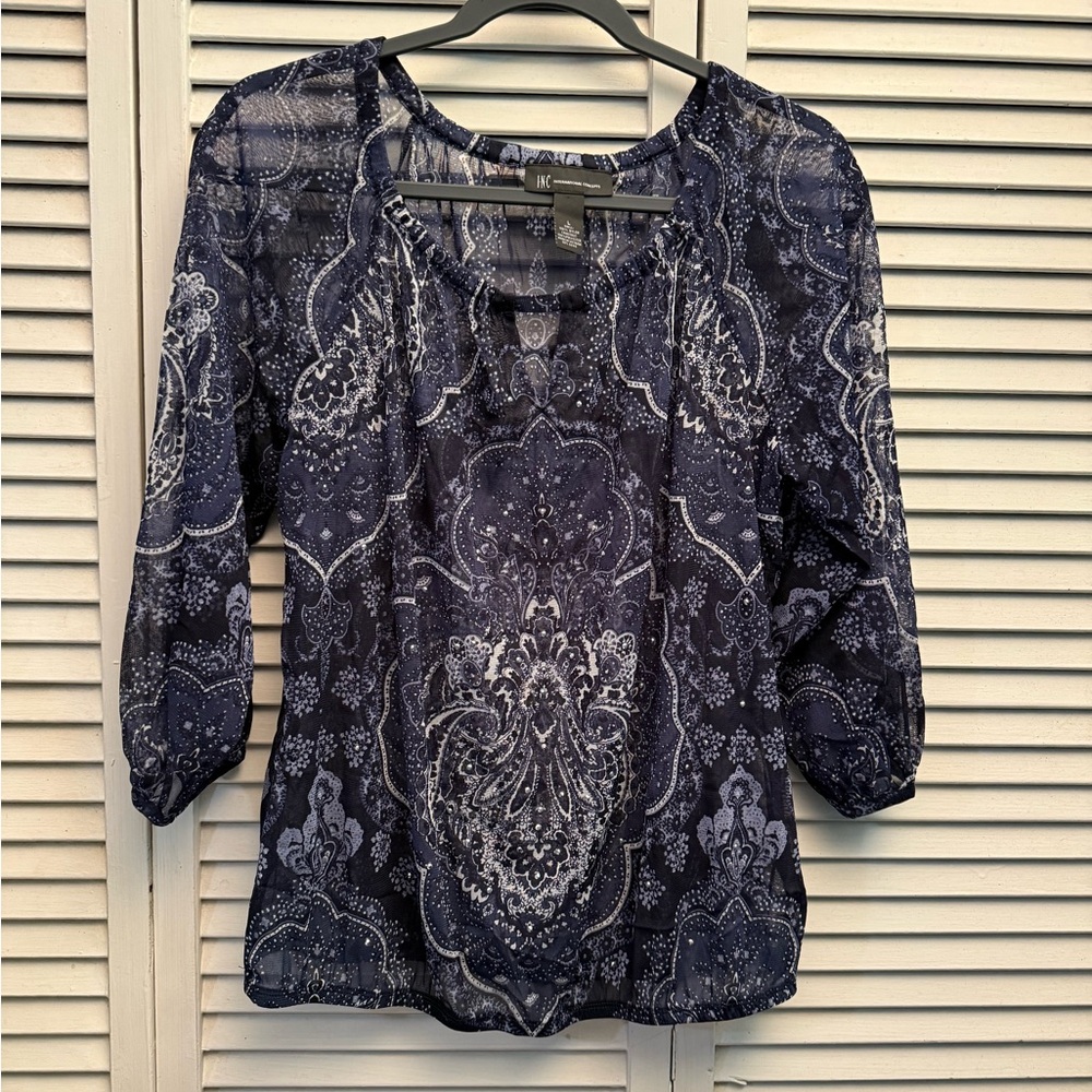 INC International Concepts Navy Paisley Blouse